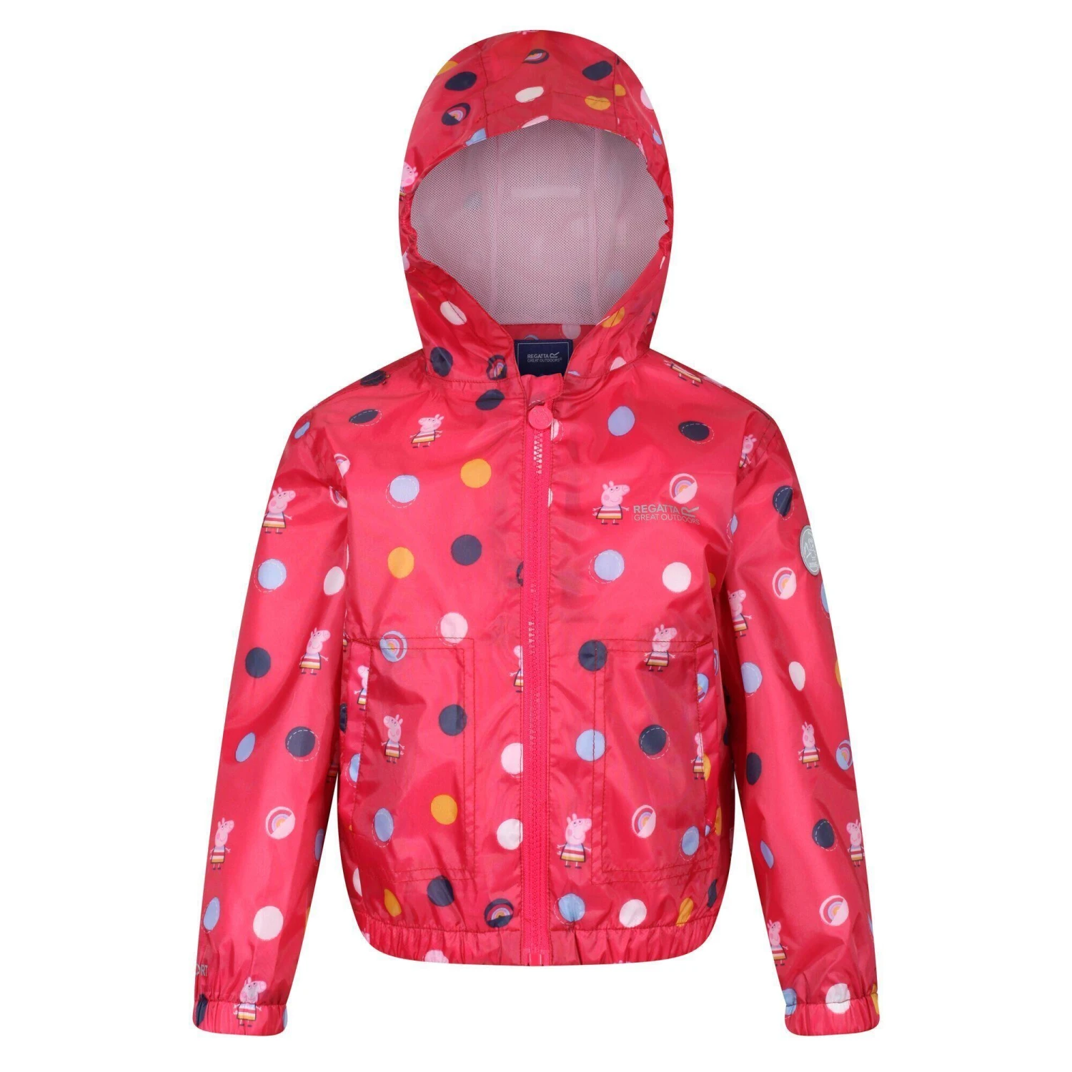 Regatta Childrens/Kids Peppa Pig Polka Dot Hooded Waterproof Jacket (Blush Red)
