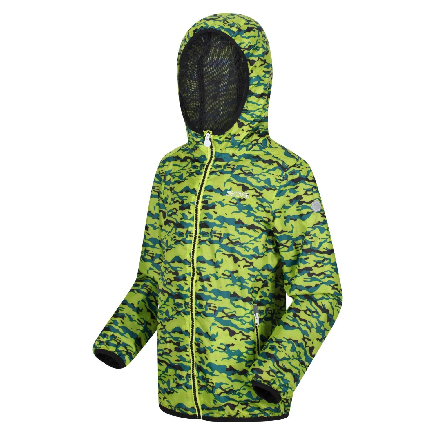 Regatta Childrens/Kids Lever Camo Packaway Waterproof Jacket (Bright Kiwi) - Image 4