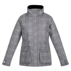 Regatta Womens/Ladies Leighton Checked Waterproof Jacket (Storm Grey)
