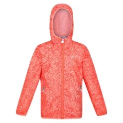 Regatta Childrens/Kids Lever Animal Print Packaway Waterproof Jacket (Neon Peach)