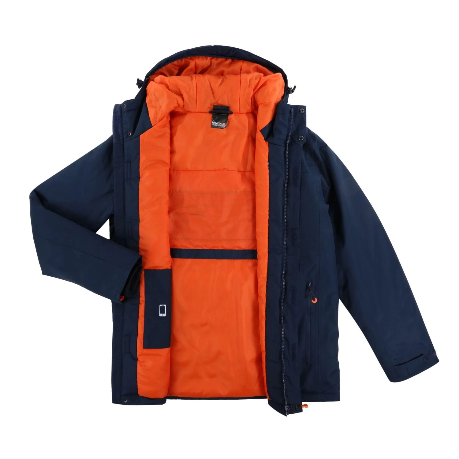 Regatta Mens Thermogen Heated Waterproof Jacket (Navy/Magma Orange) - Image 3