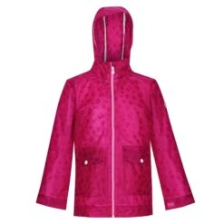 Regatta Childrens/Kids Hallow Animal Print Hooded Raincoat (Duchess Pink)
