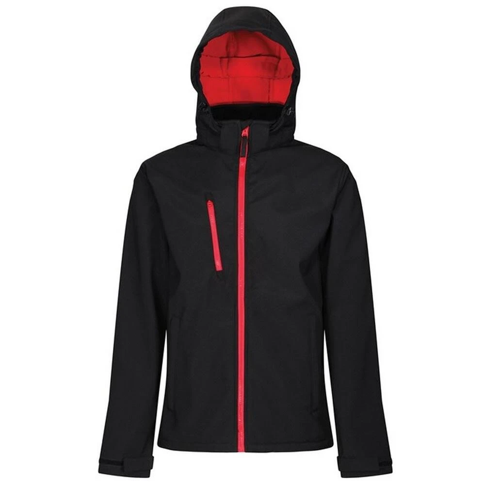 Regatta Mens Venturer Hooded Soft Shell Jacket (Black/Classic Red)